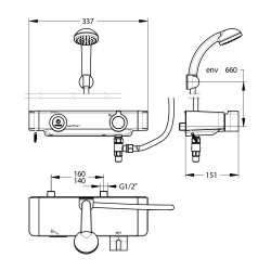 MASTERMIX Kit douche ref 75951 : douchette,support, raccord, flexible 850 mm