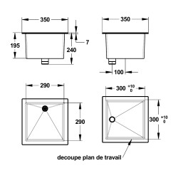 Bac simple blanc sans trop-plein 30x30 cm (réf. 77011)