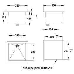 Bac simple noir sans trop-plein 30x30 cm (réf. 77013)