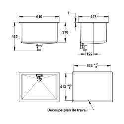 Bac simple gris avec trop-plein 45x60 cm