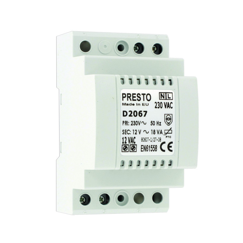 Transformateur 230 V AC / 12 V AC pour rail DIN pour 1 à 5 robinets (18 VA)