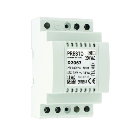 Transformateur 230 V AC / 12 V AC pour rail DIN pour 1 à 5 robinets (18 VA)