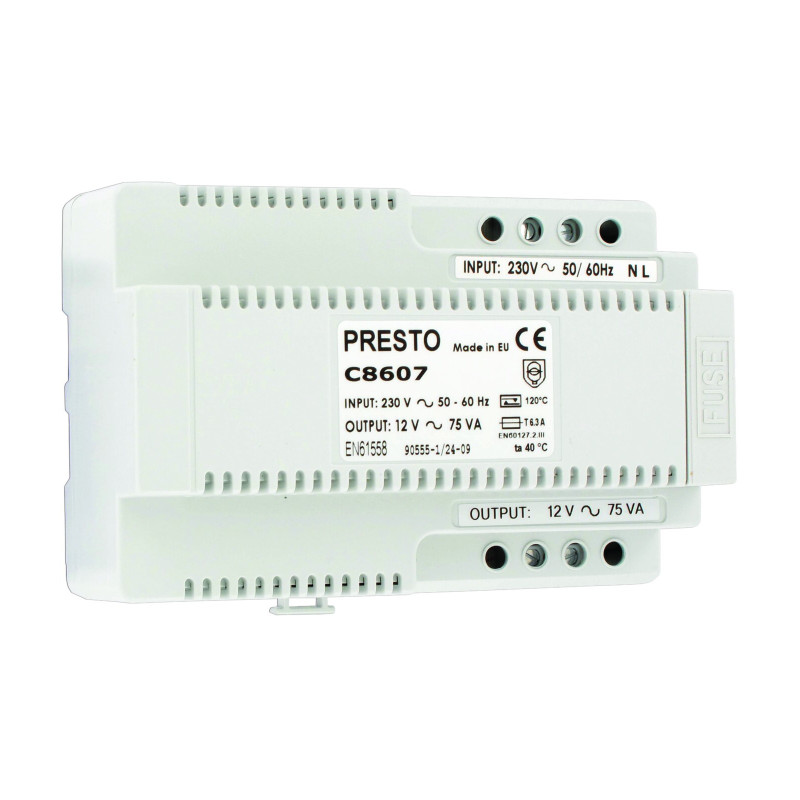 Transformateur 230 V AC / 12 V AC pour rail DIN pour 11 à 20 robinets (75 VA)