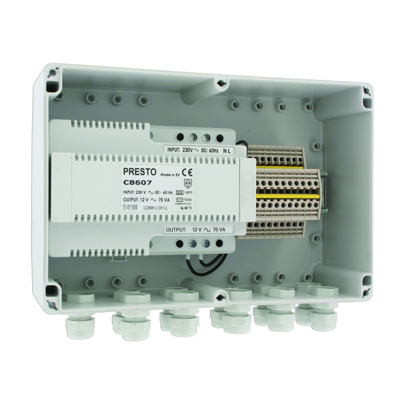 Transformateur 230 V AC / 12 V AC boîtier étanche IP65, 11 à 20 robinets (75 VA)