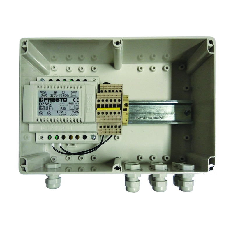 Transformateur 230 V AC / 12 V AC boîtier étanche IP65, 6 à 10 robinets (35 VA)