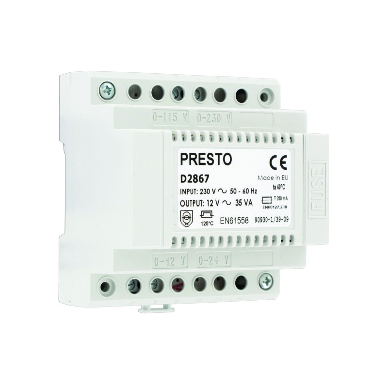 Transformateur 230 V AC / 12 V AC pour rail DIN pour 6 à 10 robinets (35 VA)