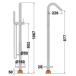 Colonne bain-douche îlot ORTENCE PVD gun métal
