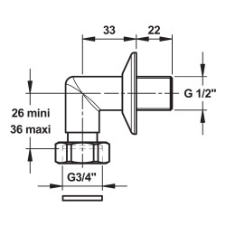Raccord coudé chromé avec rosace et écrou réglable F G 3/4" - M G 1/2"