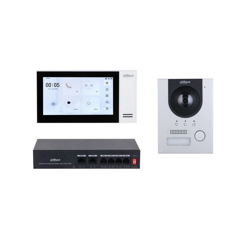 DAHUA KTP01L(F)/VTO2201F-P-S2/VTH2421FW-P - Kit interphone vidéo IP complet *