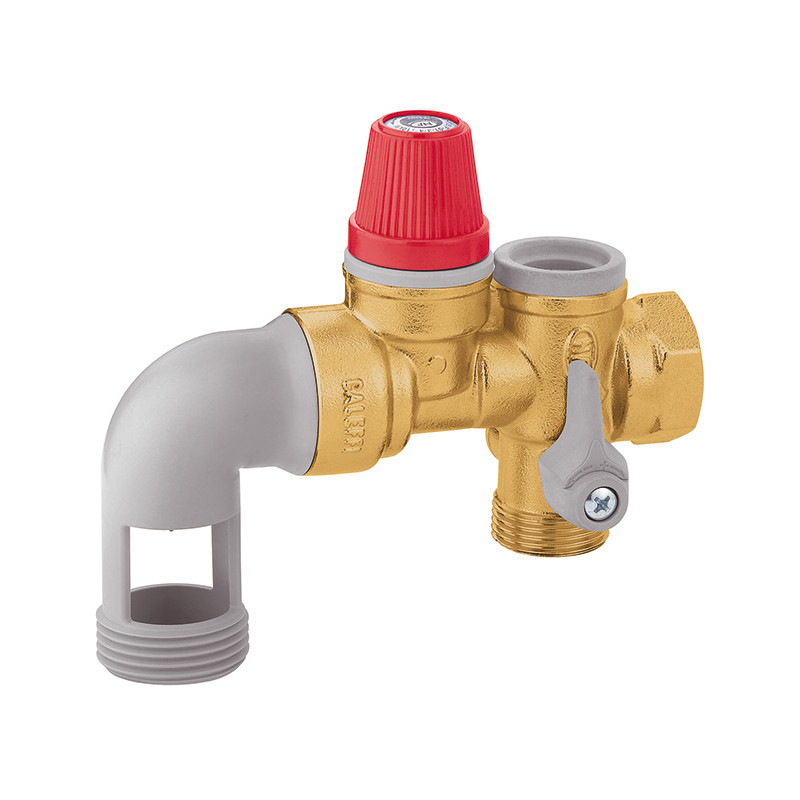 Groupe de sécurité coudé laiton 3/4'' pour chauffe-eau jusqu'à 10 kW, agrée NF.