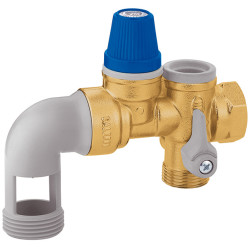 Groupe de sécurité coudé siège inox chromé 3/4'' pour chauffe-eau jusqu'à 10 kW,