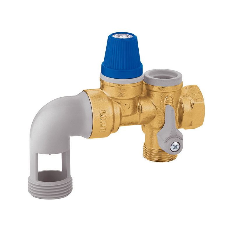 Groupe de sécurité coudé siège inox chromé 3/4'' pour chauffe-eau jusqu'à 10 kW,