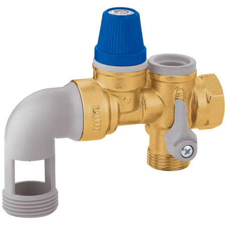 Groupe de sécurité coudé siège inox chromé 3/4'' pour chauffe-eau jusqu'à 10 kW,