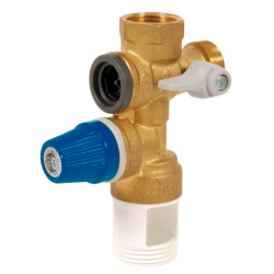Groupe de sécurité vertical inox 3/4'' pour chauffe-eau jusqu'à 10 kW, agrée NF.