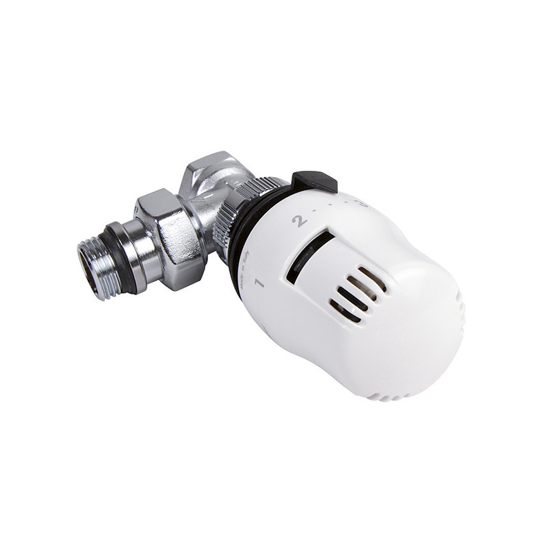 Kit équerre deux pièces pour radiateur, robinet 1/2" avec tête thermostatique