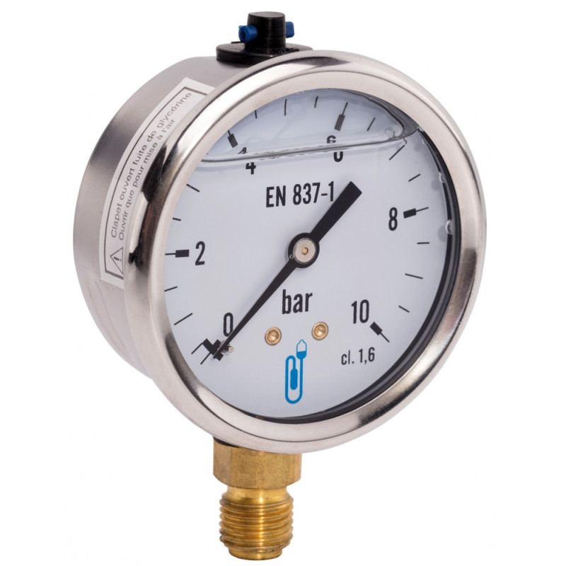 Mano INOX glycérine Ø63 0-6 b vert. 1/4"raccordement radial vertical