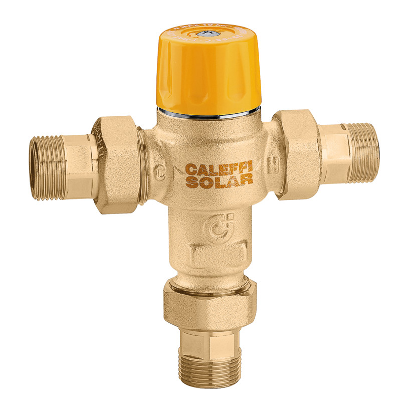Mitigeur thermostatique solaire 3/4'', laiton chromé, plage de réglage 30-65°C.