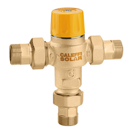 Mitigeur thermostatique solaire 3/4'', laiton chromé, plage de réglage 35-55°C.