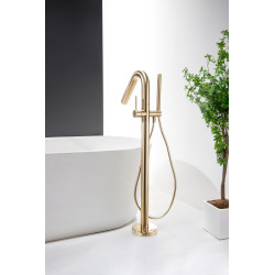 Colonne bain-douche îlot par le sol ORTENCE PVD laiton brossé