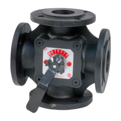 Vanne à brides 4 voies DN125   F4125Corps Fonte manuelle ou moteur en option