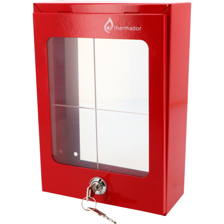 Boitier Rouge vitré en acier 450x450x250 avec Serrure +Verre dormant