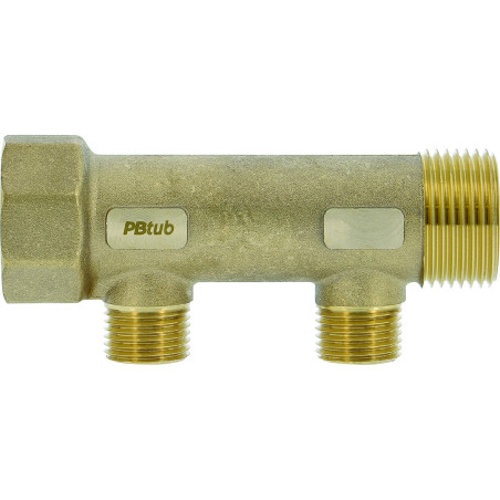 Collecteur laiton 1"  - 2 sorties 1/2" pour installation sanitaire - chauffage