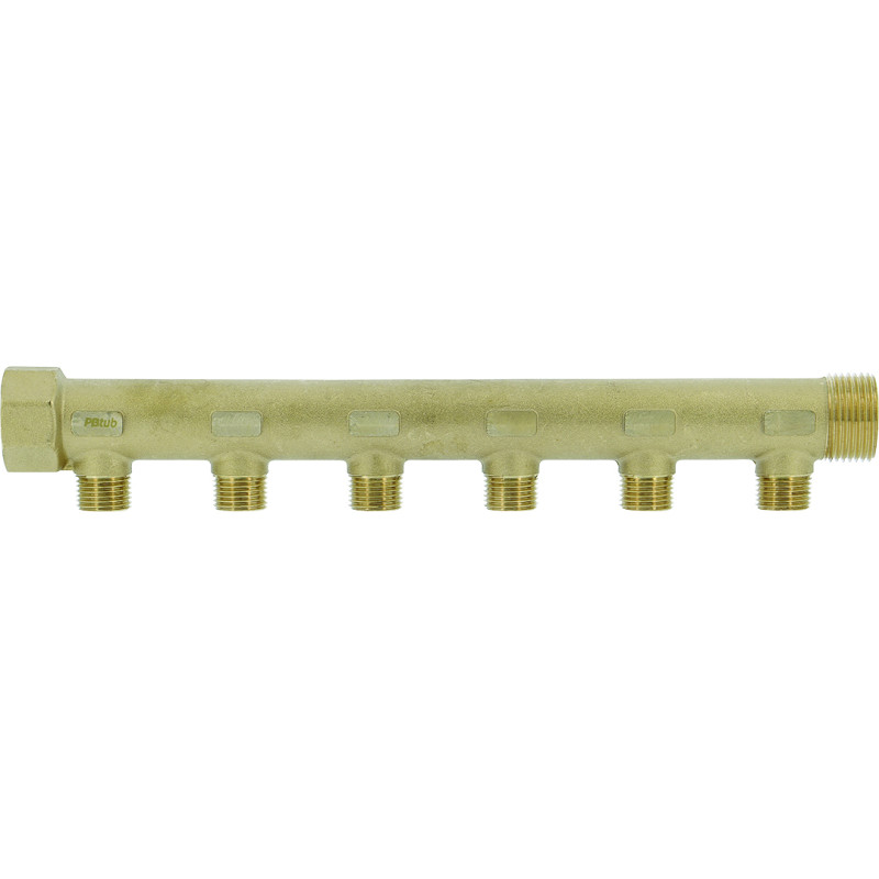 Collecteur laiton 1"  - 6 sorties 1/2" pour installation sanitaire - chauffage
