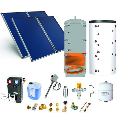 Pack F-SSC dble ballon-ECS 300L chauf. 300L-4pann.-fix. toit. plat+ access.