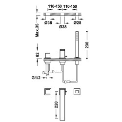 Cuadro tres mitigeur pour rebord de baignoire
