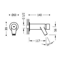 Tempotres robinet temporise mural a 1 eau pour lavabo