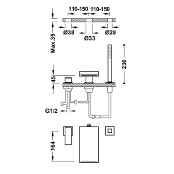 Cuadro tres mitigeur pour rebord de baignoire