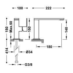 Cuadro tres mitigeur avec manette laterale pour lavabo