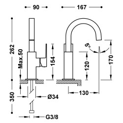 Cuadro tres mitigeur avec manette laterale pour lavabo