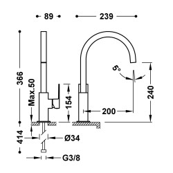 Cuadro tres mitigeur xxl avec manette laterale pour lavabo
