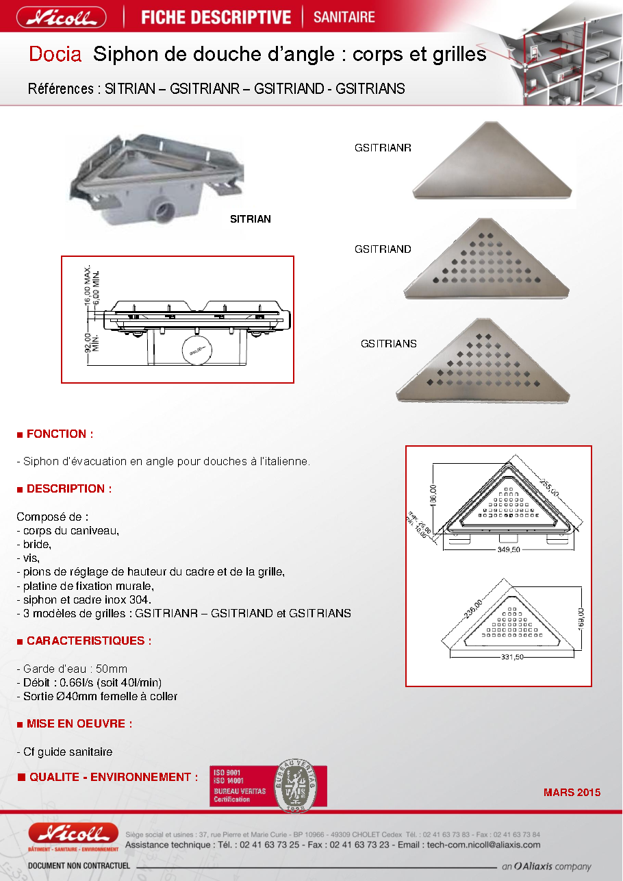 Fiche technique fournisseur