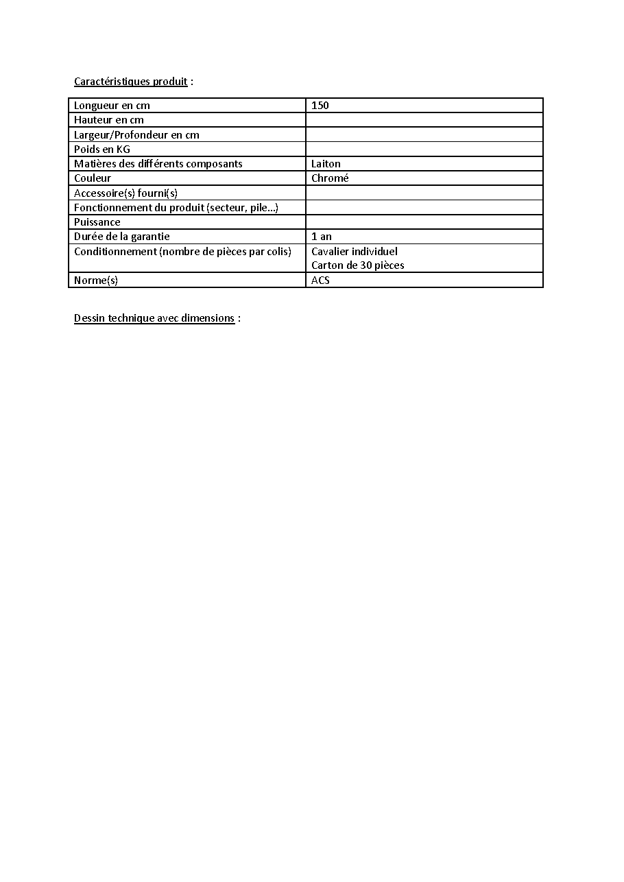 Fiche technique fournisseur