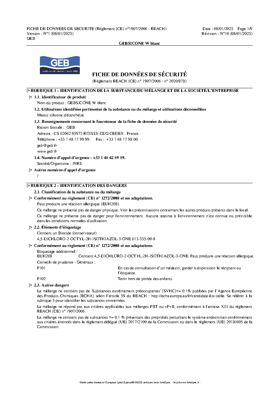 Fiche technique fournisseur