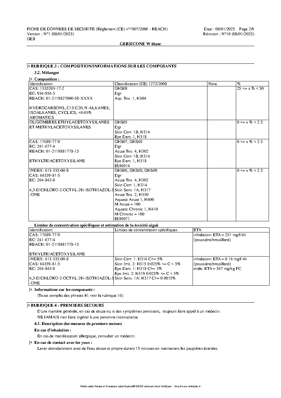 Fiche technique fournisseur