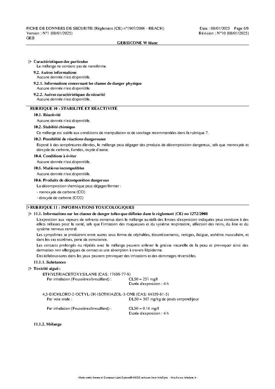 Fiche technique fournisseur