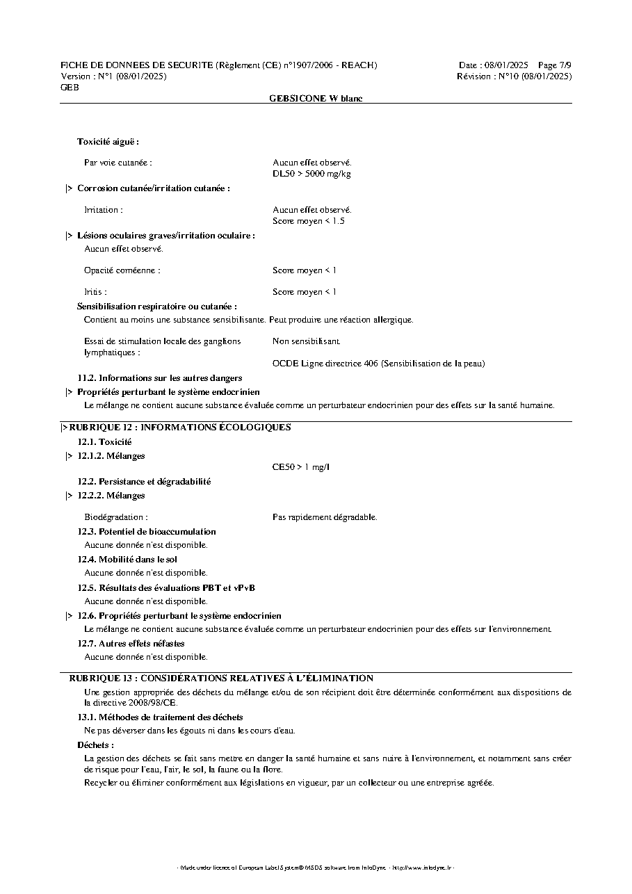 Fiche technique fournisseur