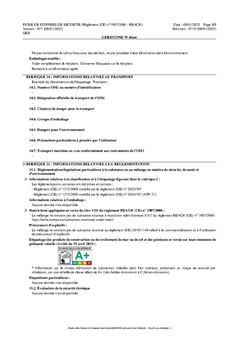 Fiche technique fournisseur