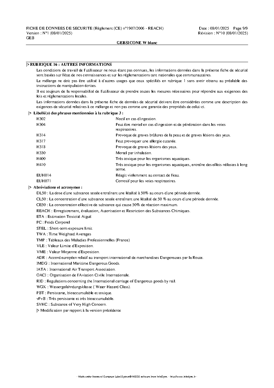 Fiche technique fournisseur