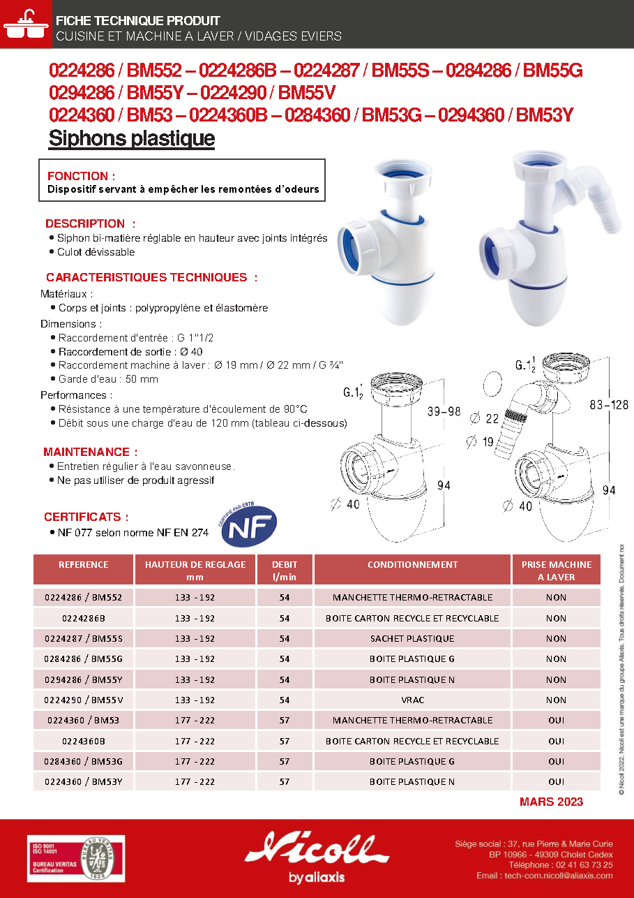 Fiche technique fournisseur