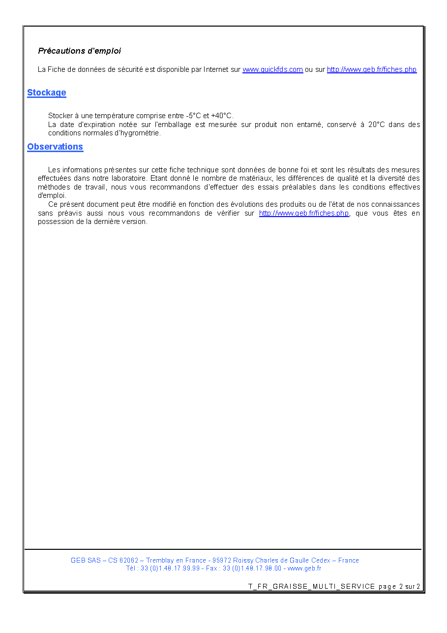 Fiche technique fournisseur
