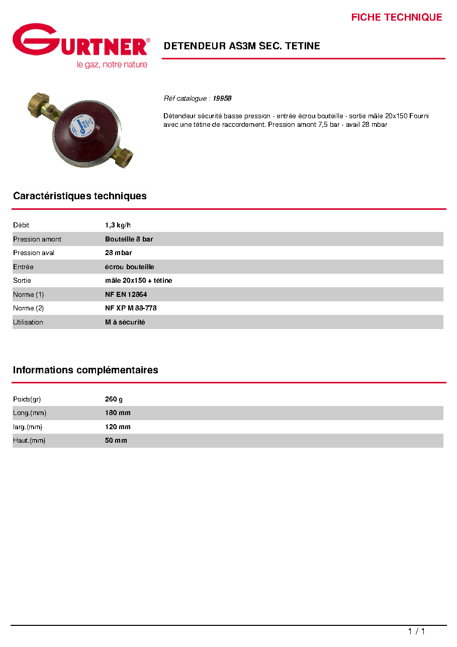 Fiche technique fournisseur
