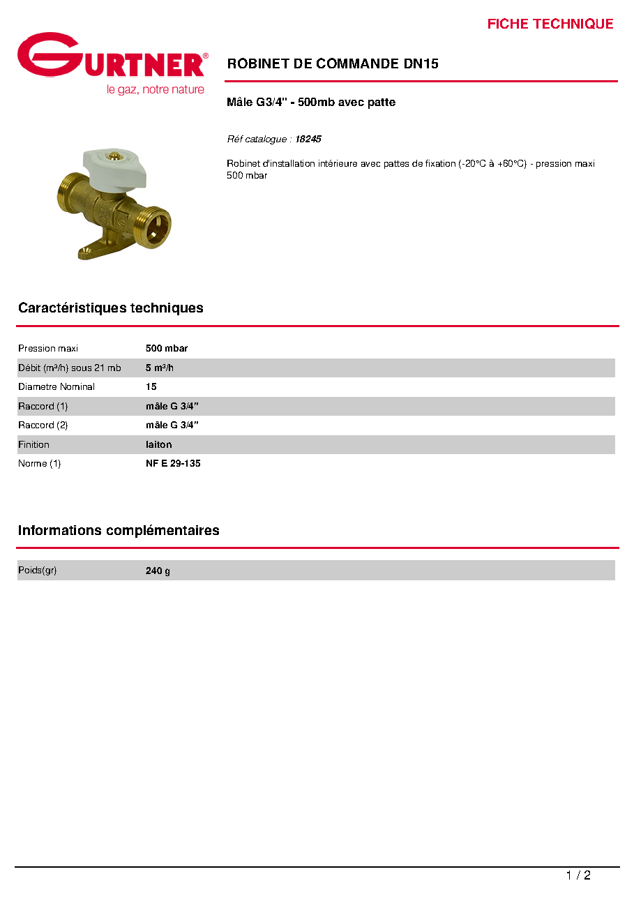 Fiche technique fournisseur