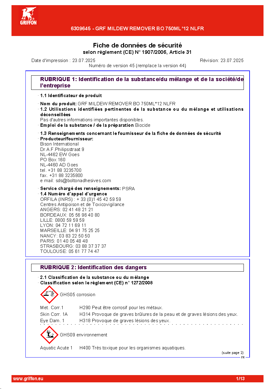 Fiche technique fournisseur