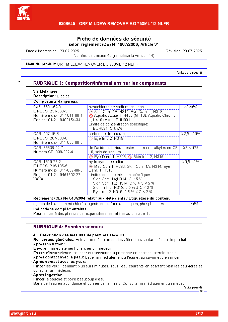 Fiche technique fournisseur