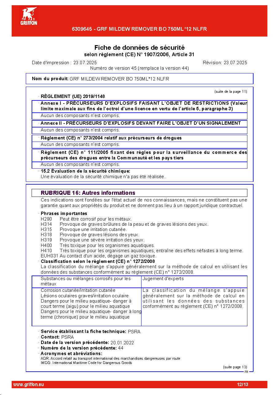 Fiche technique fournisseur
