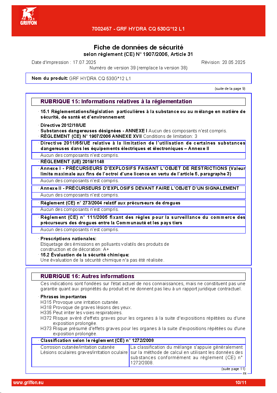 Fiche technique fournisseur
